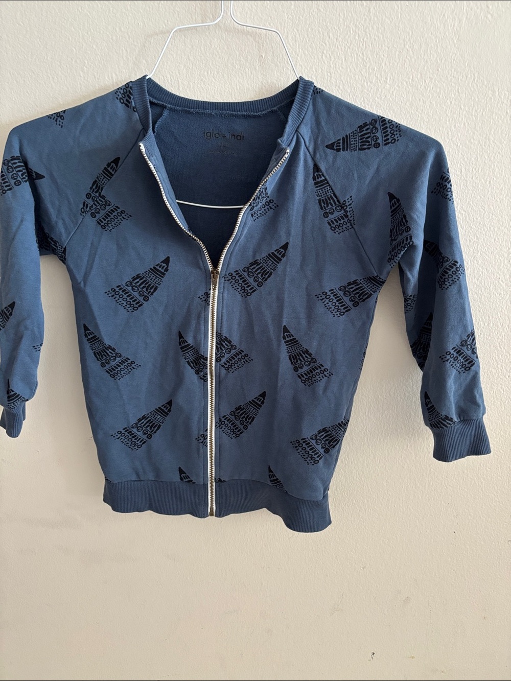 Iglo + Indi Blue Zippered Sweatshirt with Rocket Graphic